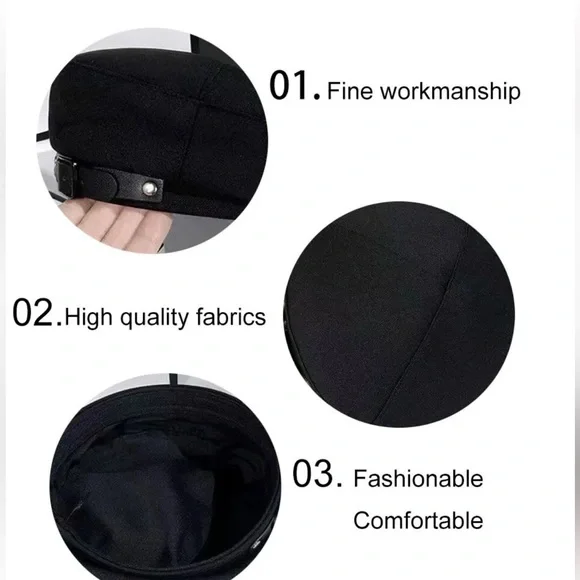 Custom Beret Hat Buckle Cap, Black Camellia flower - Picture 6 of 7